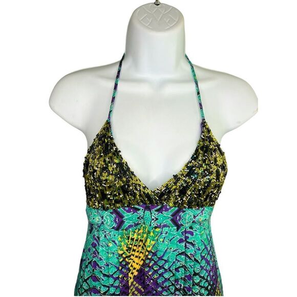 COPY - MISS BIKINI Luxury Brand Made In Italy Long Dress Abstract Printed Beade… - Picture 4 of 8